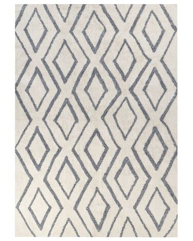 Teppich Baumwolle cremeweiß / blau 160 x 230 cm geometrisches Muster Shaggy MENDERES