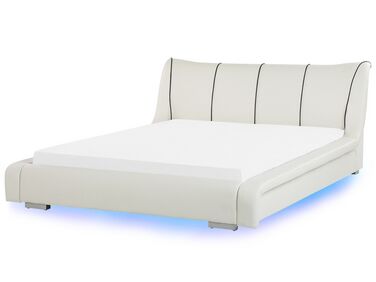 Kožená postel  LED 180 x 200 cm bílá NANTES