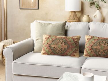 Set of 2 Jute Cushions Geometric Pattern 30 x 50 cm Multicolour CUMBUM
