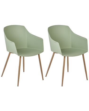 Conjunto de 2 sillas de comedor verde claro/madera clara FONDA II