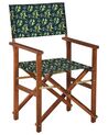 Set of 2 Acacia Folding Chairs and 2 Replacement Fabrics Dark Wood with Off-White / Olives Pattern CINE_819194