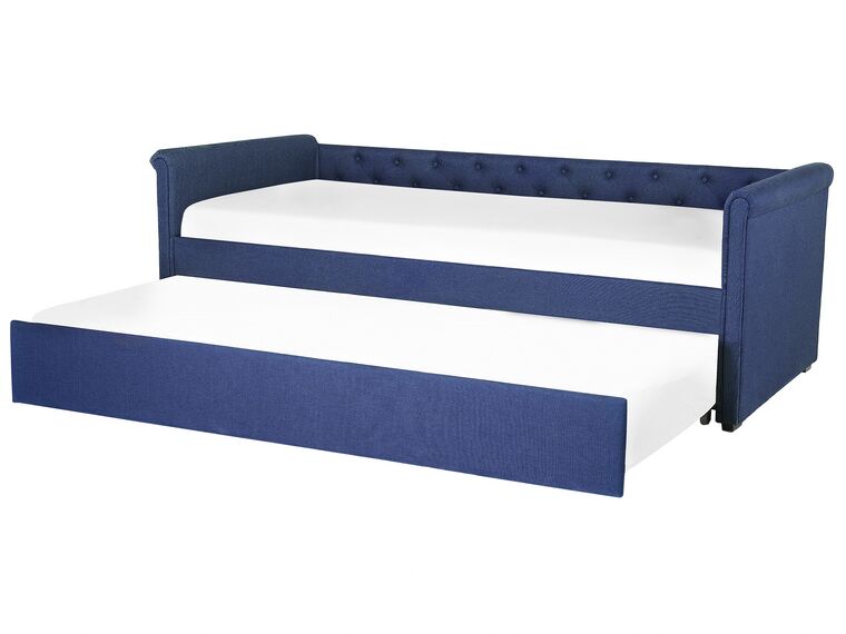 Tagesbett ausziehbar Leinenoptik marineblau Lattenrost 90 x 200 cm LIBOURNE_742629