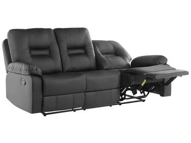 Sofa z manualną funkcją relaksu 3-osobowa ekoskóra czarna BERGEN