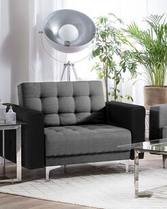 Vaaleanharmaa kangasverhoiltu nojatuoli mustilla käsinojilla ABERDEEN Vaaleanharmaa kangasverhoiltu nojatuoli mustilla käsinojilla ABERDEEN