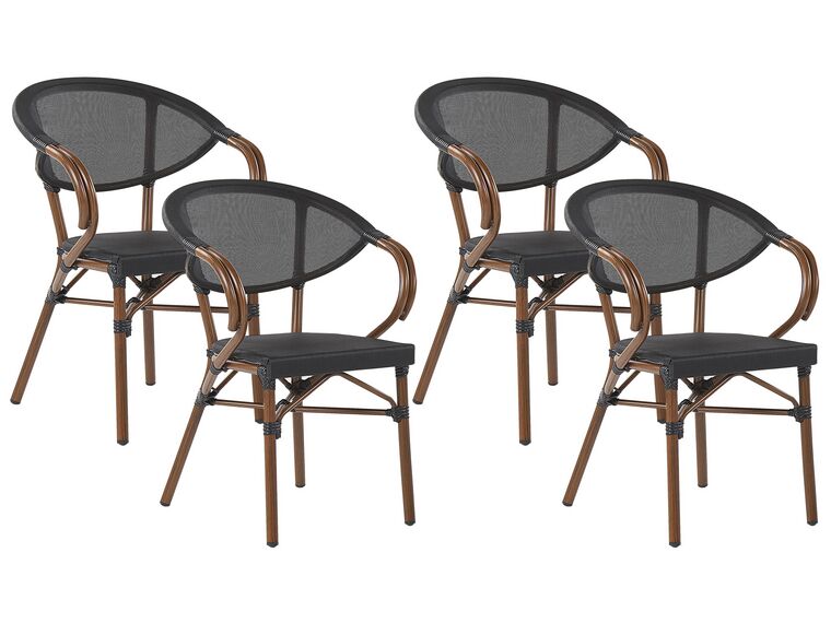 Lot de 4 chaises de jardin noir et bois foncé CASPRI_799043
