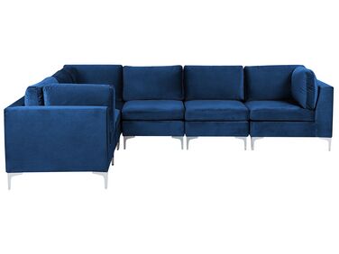 Canapé d'angle modulaire 6 places côté droit en velours bleu marine EVJA