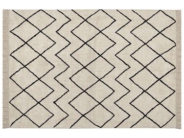 Teppich Baumwolle beige / schwarz 160 x 230 cm geometrisches Muster Kurzflor ELDES