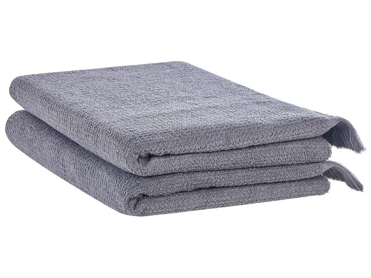Set of 2 Cotton Terry Towels Grey ATIU_843352