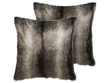 Set of 2 Faux Fur Cushions 45 x 45 cm Black and White RUBRUM 