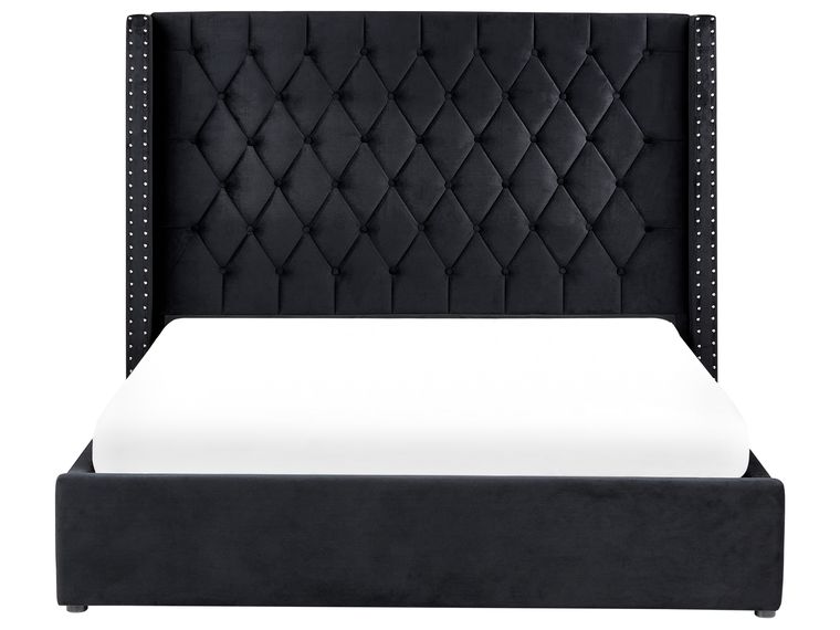 Velvet EU King Size Ottoman Bed Black LUBBON Beliani.de