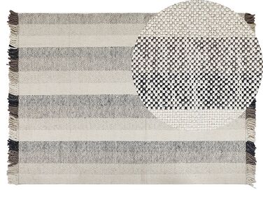 Teppich Wolle cremeweiß 140 x 200 cm Streifenmuster Kurzflor EMIRLER