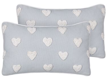 Set of 2 Cotton Cushions Embroidered Hearts 30 x 50 cm Grey GAZANIA