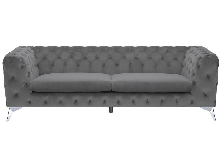 3 Seater Velvet Fabric Sofa Grey SOTRA_727223