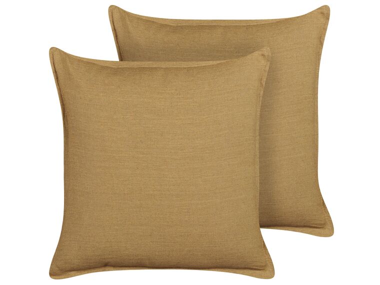 Set of Linen 2 Cushions 45 x 45 cm Mustard Yellow SUBULATA_838536