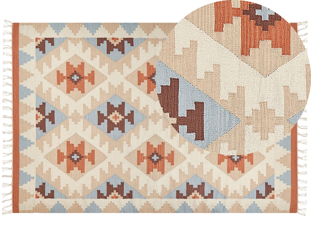 Kelim Teppich Baumwolle mehrfarbig 200 Muster geometrisches DILIJAN Kurzflor cm x 300
