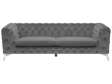 3 Seater Velvet Fabric Sofa Grey SOTRA