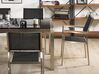 Hatszemélyes étkezőasztal üveglappal és fekete textilén székekkel GROSSETO_764135