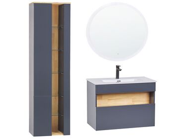 Conjunto de móveis com lavatório e espelho LED em castanho e cinzento  FIGUERES