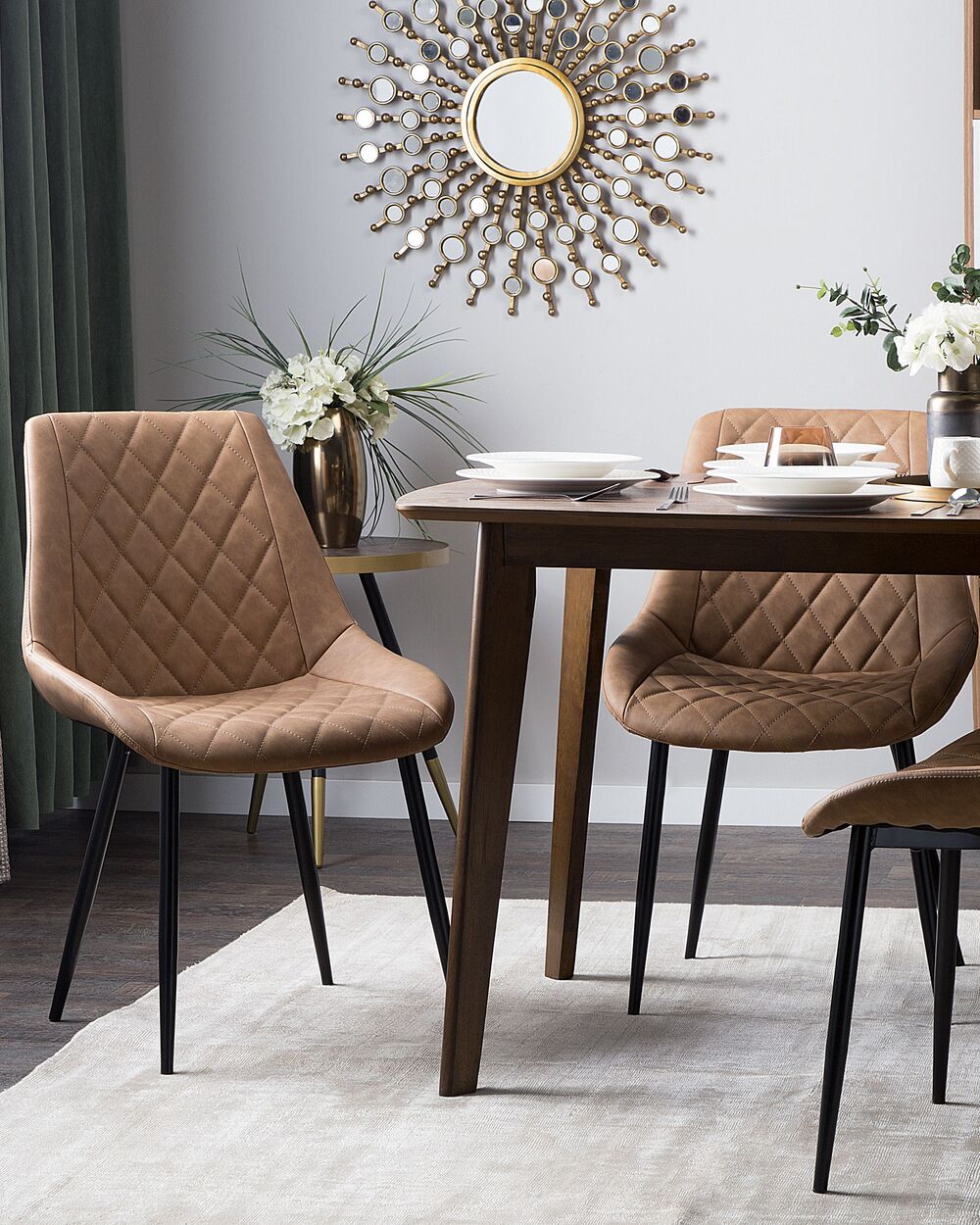 Set of 2 Faux Leather Dining Chairs Golden Brown MARIBEL | Beliani.co.uk