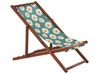 Set of 2 Acacia Folding Deck Chairs and 2 Replacement Fabrics Dark Wood with Off-White / Chamomile Pattern ANZIO_819921