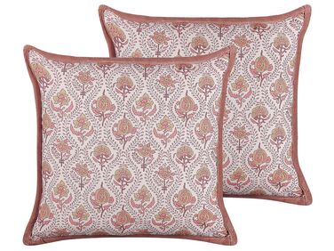 Set of 2 Cotton Cushions Flower Pattern 45 x 45 cm Red and White PICEA
