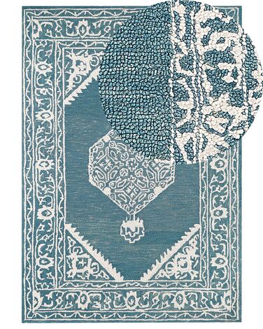 Teppich Wolle weiss / blau 160 x 230 cm GEVAS