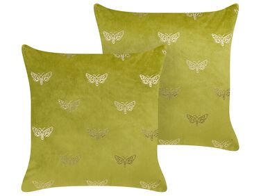 Set of 2 Velvet Cushions Butterfly Pattern 45 x 45 cm Light Green YUZURI