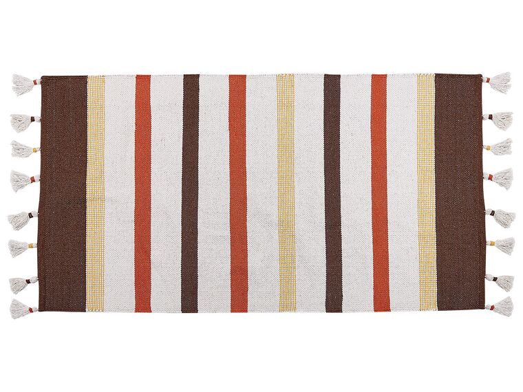 Teppich Baumwolle braun / beige 80 x 150 cm gestreiftes Muster Kurzflor HISARLI_836818