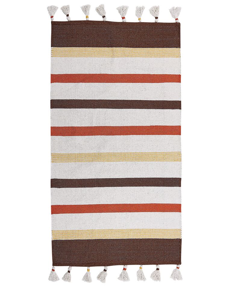 Teppich Baumwolle braun / beige 80 x 150 cm gestreiftes Muster Kurzflor HISARLI_836818