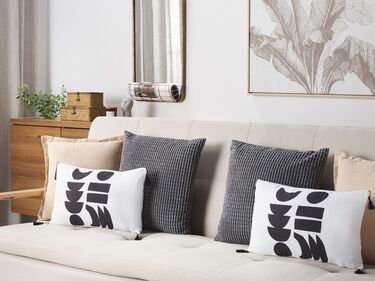 Set of 2 Cushions Geometric Pattern 30 x 50 cm White and Black LIRIOPE
