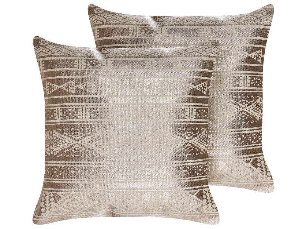 Set of 2 Cotton Cushions Geometric Pattern 50 x 50 cm Rose Gold