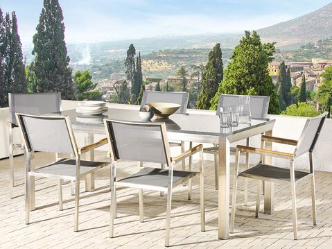 6 Seater Garden Dining Set Grey Granite Top With Chairs Grosseto Beliani No - Granite Top Patio Set 6 Seater Garden Dining Set Grey Granite Top With Chairs Grosseto Beliani No - Granite Top Patio Set