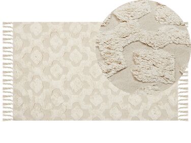 Teppich Baumwolle hellbeige 80 x 150 cm geometrisches Muster Kurzflor AKSARAY