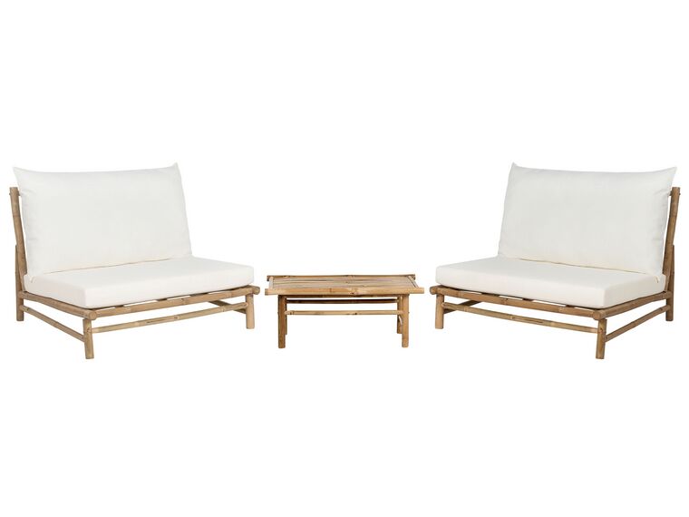 2 Seater Bamboo Lounge Set Light Wood and White TODI _872738