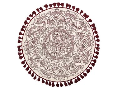 Round Cotton Area Rug Mandala Pattern ø 120 cm Cream and Red AYAKLI