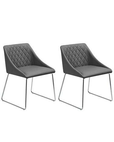 Conjunto de 2 sillas de comedor de piel sintética gris/plateado ARCATA