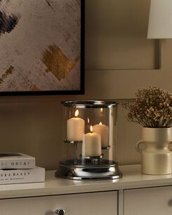 Kynttilänjalka lasi 3-haaraa hopea 24 cm CILEGON Kynttilänjalka lasi 3-haaraa hopea 24 cm CILEGON