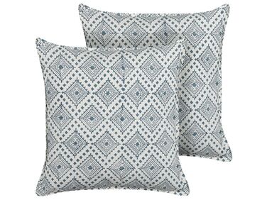 Set of 2 Cotton Cushions Oriental Pattern 45x45 cm Blue and White CORDATA