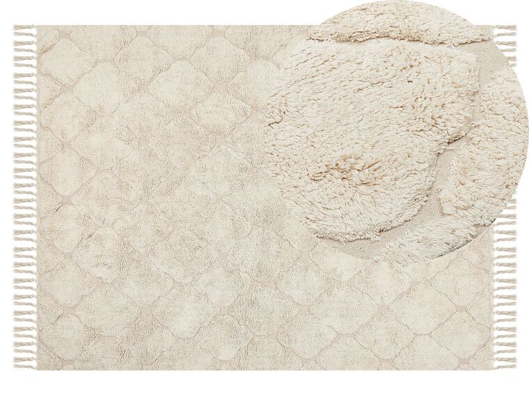Teppich Baumwolle hellbeige 140 x 200 cm marokkanisches Muster Kurzflor SILCHAR_839240