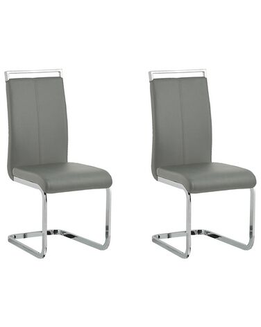  Set of 2 Faux Leather Dining Chairs Grey GREEDIN