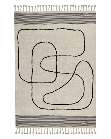 Teppich Baumwolle beige / schwarz 140 x 200 cm abstraktes Muster Kurzflor DOKUZ