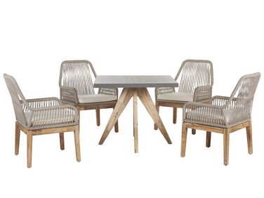4 Seater Concrete Garden Dining Set Square Table with Chairs Beige OLBIA