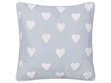Cotton Cushion Embroidered Hearts 45 x 45 cm Grey GAZANIA