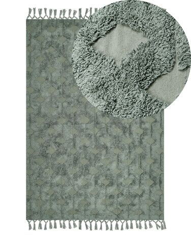 Teppich Baumwolle grün 140 x 200 cm geometrisches Muster Kurzflor KARS