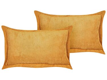 Set of 2 Corduroy Cushions 47 x 27 cm Yellow ZINNIA