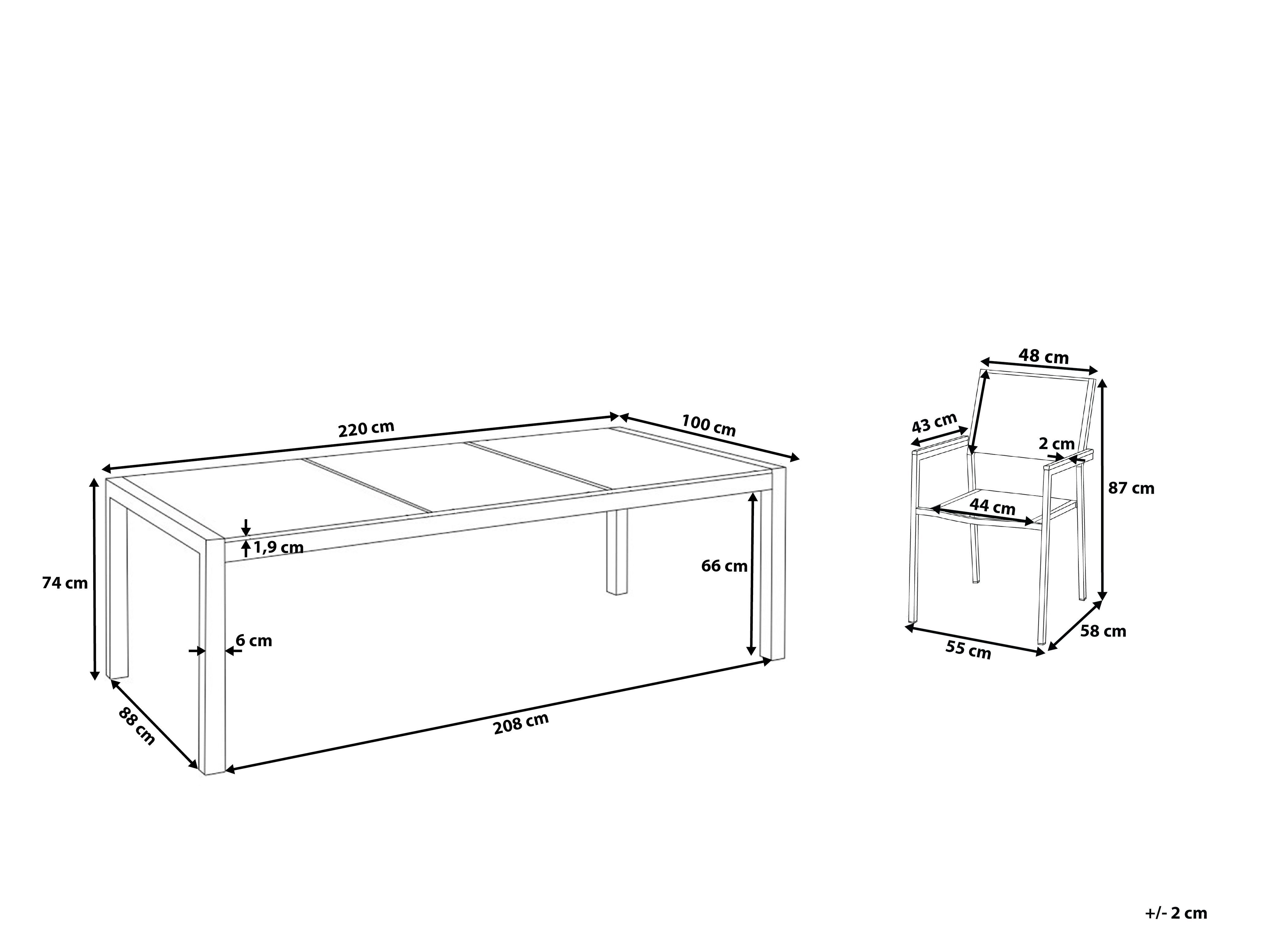 Gartenmöbel Set Granit grau poliert 220 x 100 cm 8-Sitzer Stühle