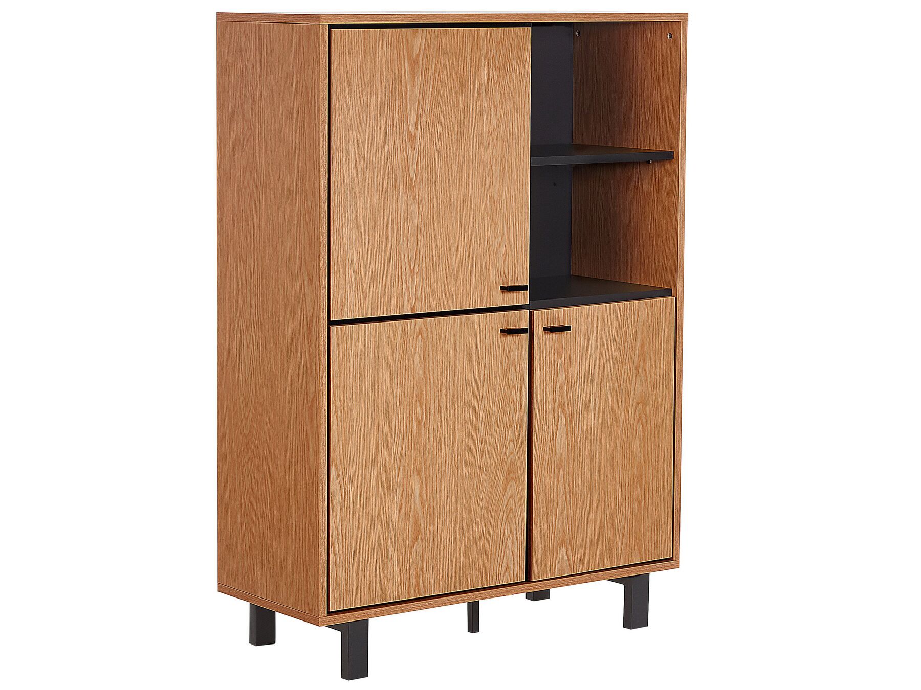 Retro Sideboard 3 Cabinets 2 Shelves Oak Finish Light Wood with Black Paramount