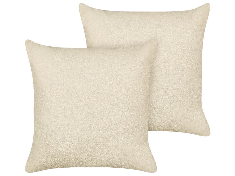 Set of 2 Boucle Cushions 60 x 60 cm Beige LEUZEA_903516