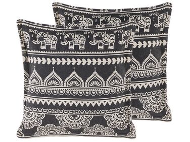 Set of 2 Cotton Cushions Oriental Pattern 45 x 45 cm Black and White ATABAGI