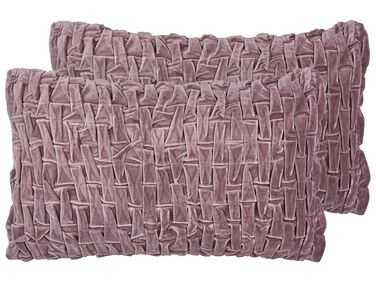 Set of 2 Velvet Pleated Cushions 30 x 50 cm Violet CHIRITA